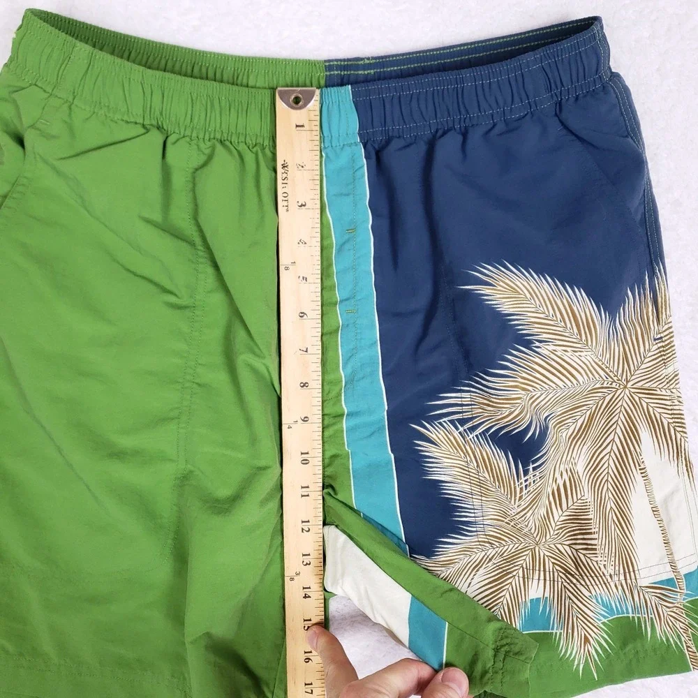 Tommy Bahama Swim Trunks M Colorblock Green Blue Palm Tree Board Shorts‎